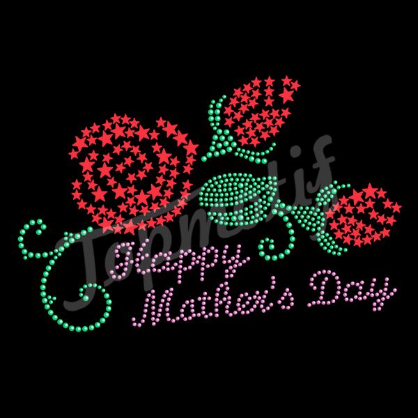 happy mother's day wholesale rhinestone transfer , crystal hotfix motifs for clothing accessories
