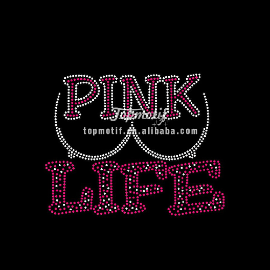 pink life rhinestone custom motif hotfix breast cancer transfer