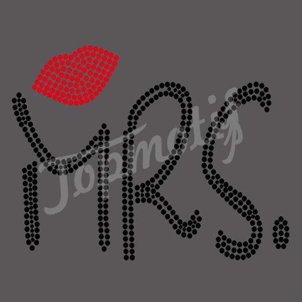Red lips kissing Mrs wholesale bridal rhinestone heat transfers