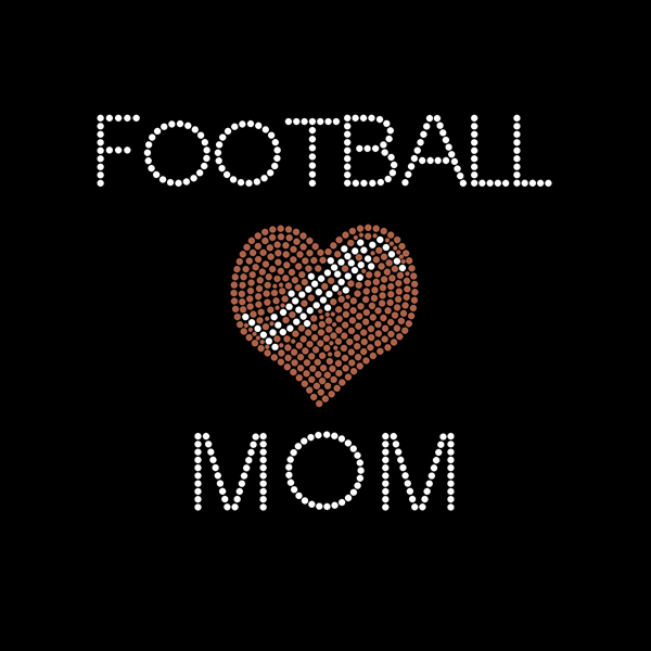Rhinestone Iron On Football Mom with Heart Custom Heat Transfers No Minimum