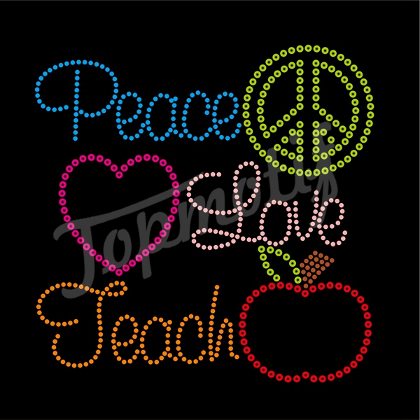 Beautiful Rhinestone Transfer Accessories Peace Love Teach Hotfix Nailheads