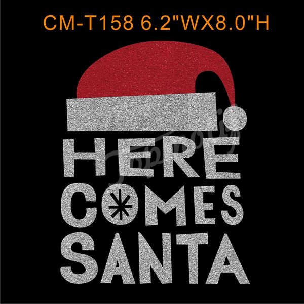 Here Comes Santa Iron On Glitter Decal Christmas Heat Transfers