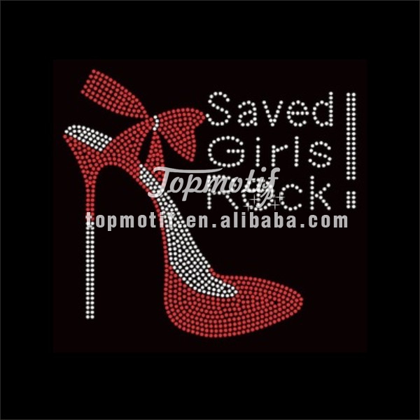 Saved girls rocks iron on rhinestone high heel motifs