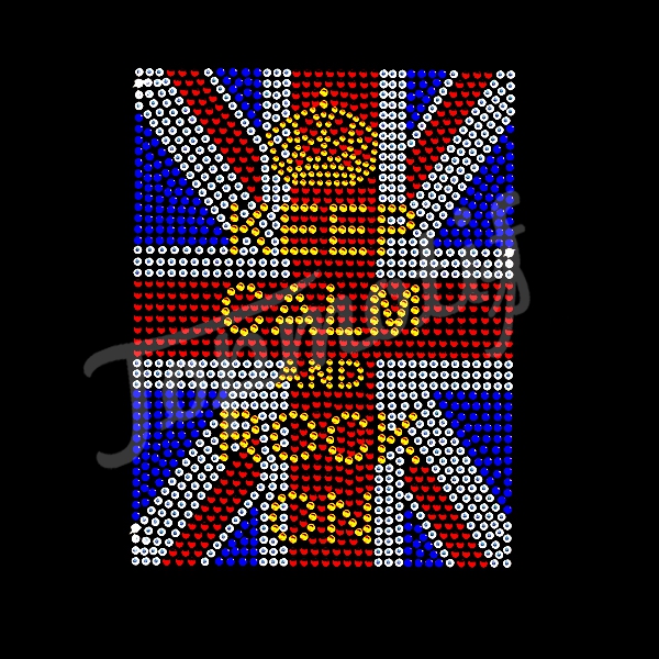 Keep Calm And Rock On Bling Rhinestone Transfer UK Flag Hotfix Transfer