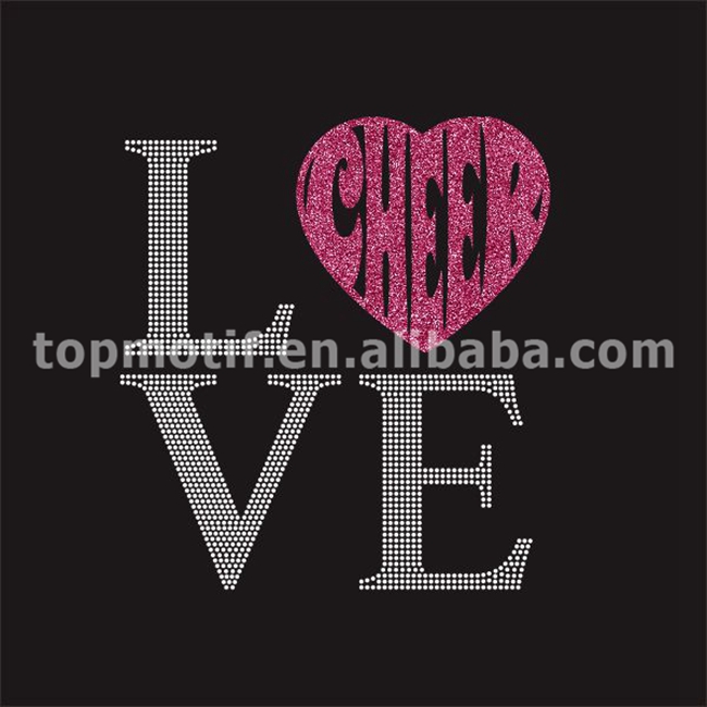 hot fix crystals love cheer iron on decals for shirts