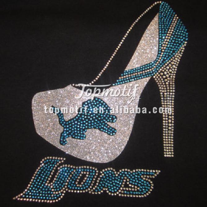 Detroit Lions high heel rhinestone glitter hotfix embroidery patch clothing