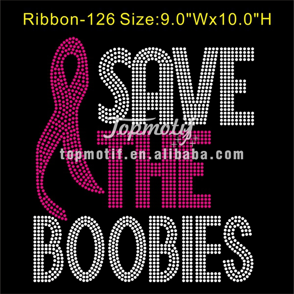 Save The Boobies Breast Cancer Ribbon Rhinestone Motifs Design