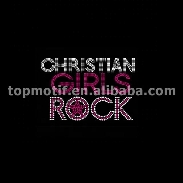 Custom Christian Girls Rock Iron on Rhinestone Transfer
