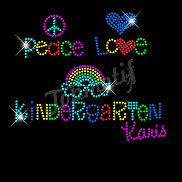 Peace Love Kindergarten Bling Rhinestone Motifs Peace Sign Iron T Shirt Transfers
