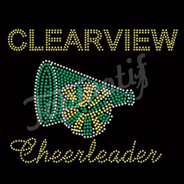 Cleareview cheerleader rhinestone heat press transfers