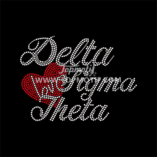 Delta Sigma Theta with Heart Rhinestone Design Iron on Transfer
