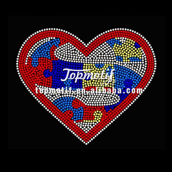wholesale Autism heart iron on rhinestone appliques for shirts