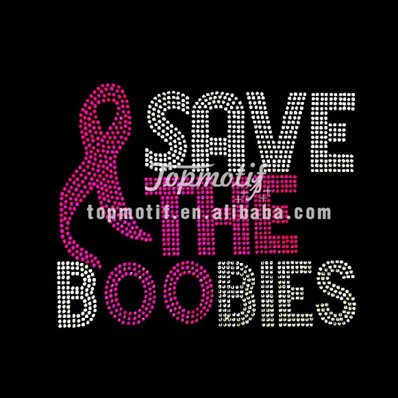 bling material save the boobies breast cancer awareness Rhinestone heat press transfers