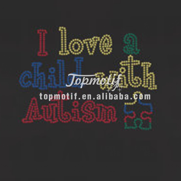 i love child with autism iron on rhinestone transfers made to your own design