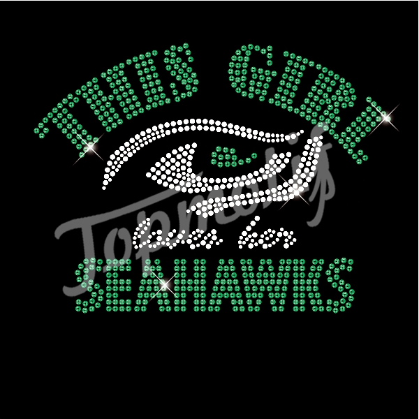 This Girl Loves Her Seahawks Iron On Bling Appliques Football Rhinestone Motif