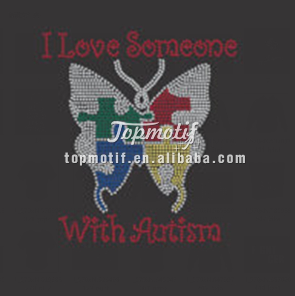 wholesale i love some one with autism rhinestone heat transfer designs