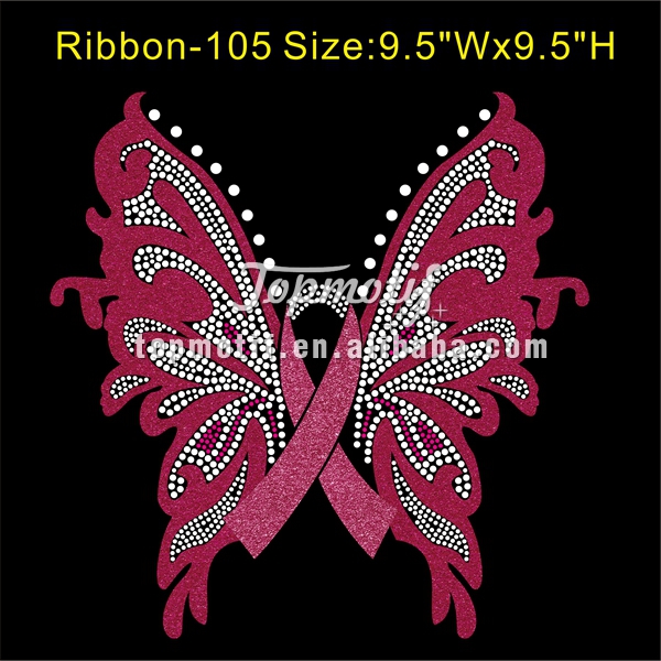 Glitter Heat Transfer Design Butterfly Awareness Ribbon Iron Ons