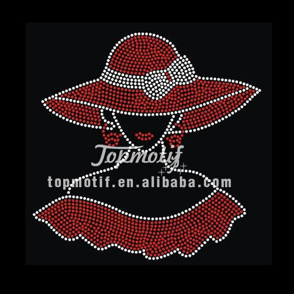 wholesale Rhinestones Hotfix Red Hat Girl Iron On Rhinestones Patterns