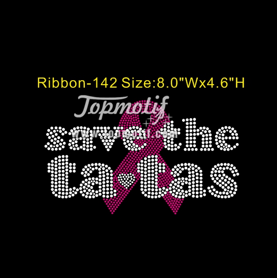 save the tata iron on appliques pink ribbon crystal rhinestone transfer