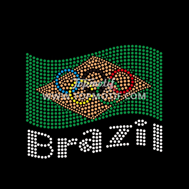 Hot Fix Brazil Olympic Circle Flag Iron on Rhinestone Transfer