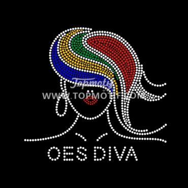 OES Diva Afro Motif Hot Fix Rhinestone Transfer Design for T-shirt