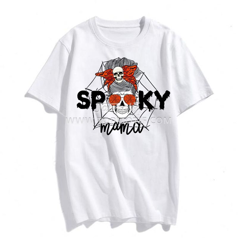 Wholesale spooky skull afro girl white-ink heat transfers for t-shirt