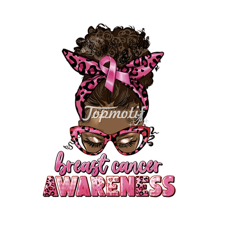 New design afro girl breast cancer awareness motif cheap dtf heat press transfers