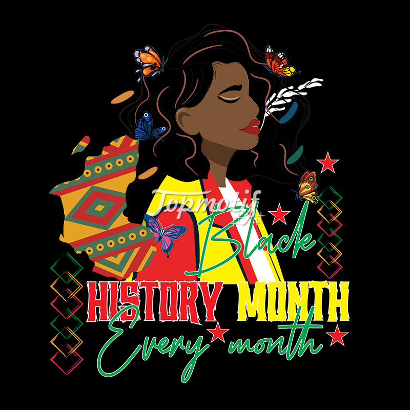 High quality black history month every month afro girl motif heat transfer printable vinyl printing