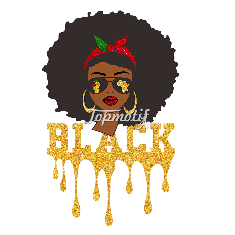 Heat press glitter vinyl black afro girl custom design iron on transfers