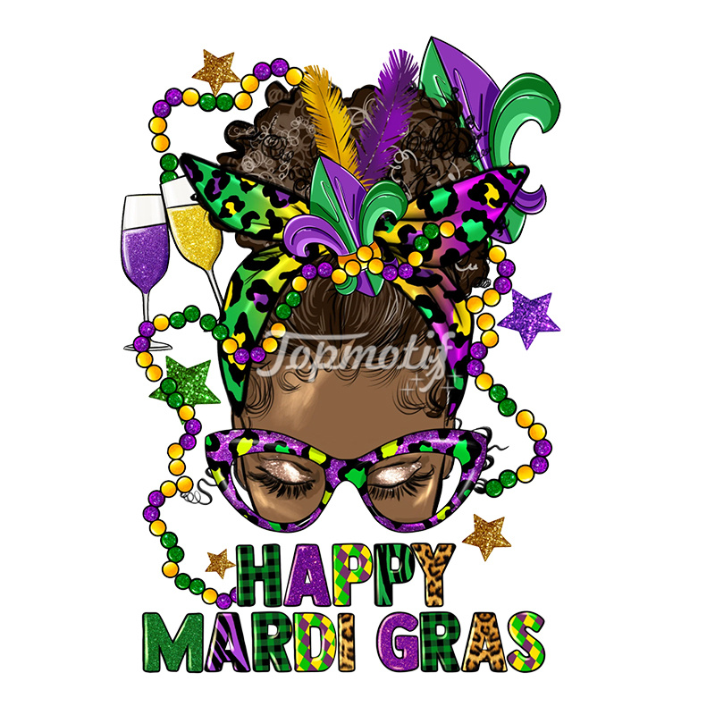 New arrival happy Mardi Gras afro girl design dtf print iron on heat transfers