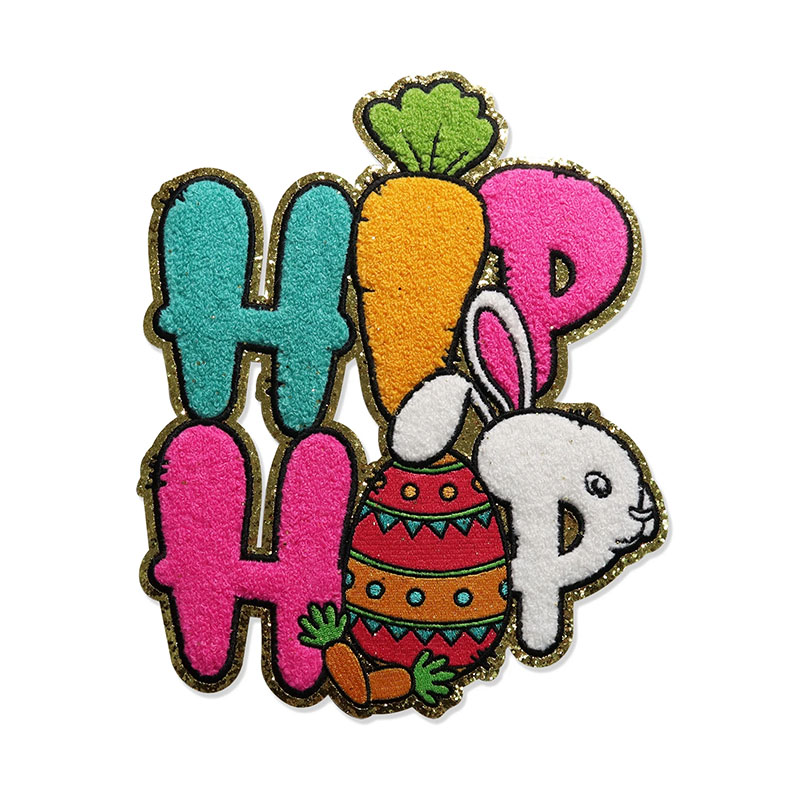 Happy easter hip hop custom letter design heat press chenille cloth patches